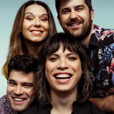 A vibrant publicity photo of the Attacca Quartet.